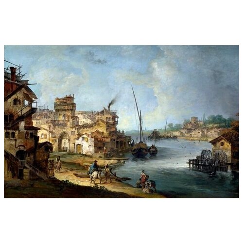        (Buildings and Figures near a River with Shipping)   77. x 50. 2740