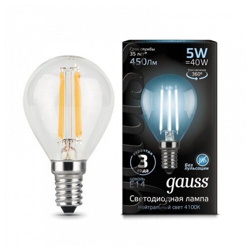 Gauss  Filament  5W 450lm 4100 14 LED 3  (. 105801205) 770