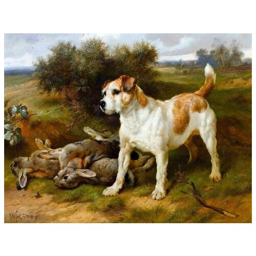        (Dog and hunting trophies) 39. x 30. 1210