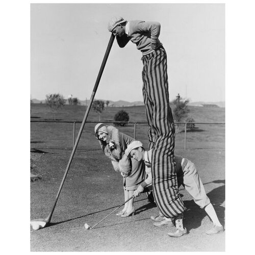          (A man on stilts playing golf) 50. x 64. 2370