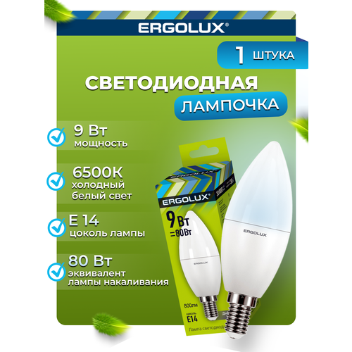    Ergolux LED-C35-9W-E14-6K,  79  Ergolux