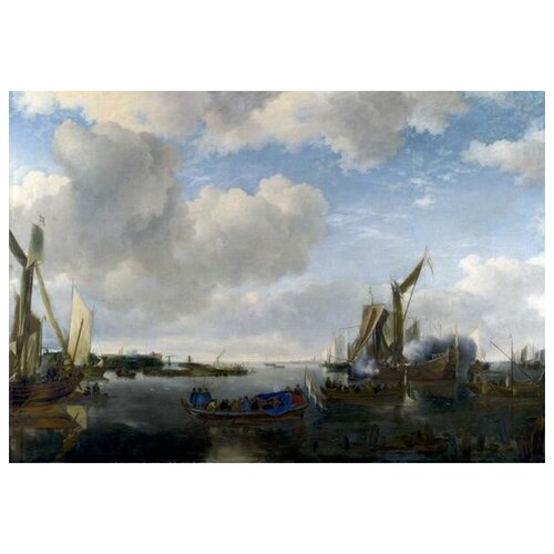 ����������� �� ������ ����� �� ���� (A River Scene with a Dutch Yacht firing a Salute) ������� �� 58��. x 40��. 1930�