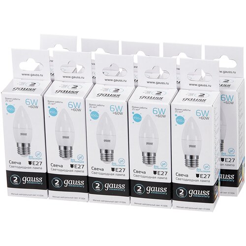    GAUSS LED Elementary Candle 6W E27 4100K ( 10 ),  890  gauss