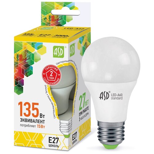 ����� ������������ LED-A60-standard 15�� ����������� 3000� ����. ���. E27 1350�� 160-260� ASD 4690612002088 149�