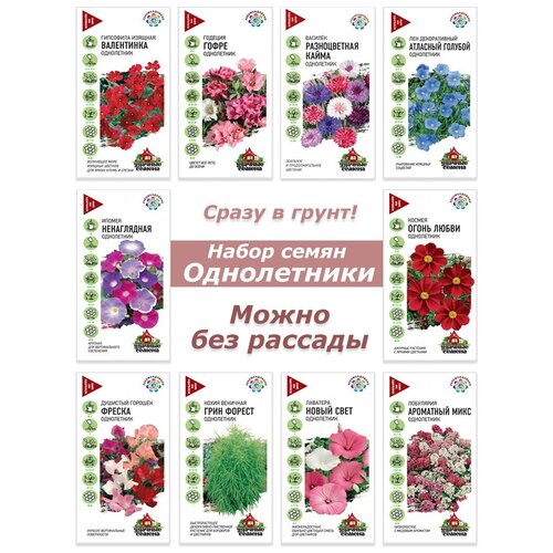 Набор семян, семена однолетних цветов - космея, Ипомея, левкой, годеция и др. 399р