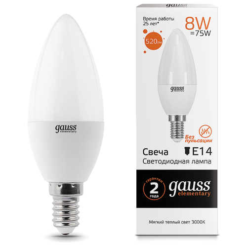   LED  8W E14 520 3000 Elementary Gauss, 33118,  182  gauss