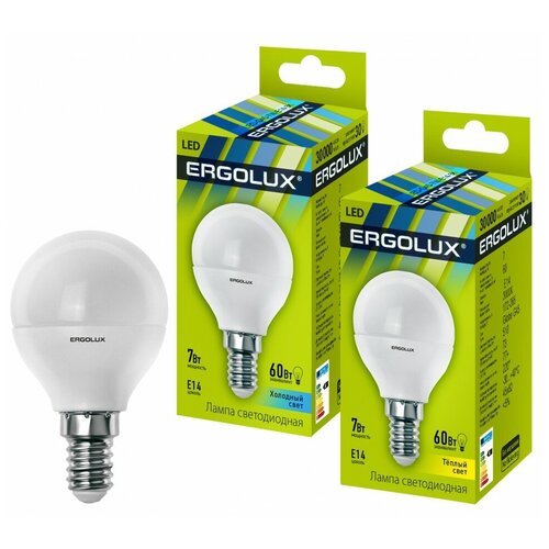 .   LED-G45-7W-E14-4K (7=60 530Lm E14 4500K 172-265) Ergolux 252