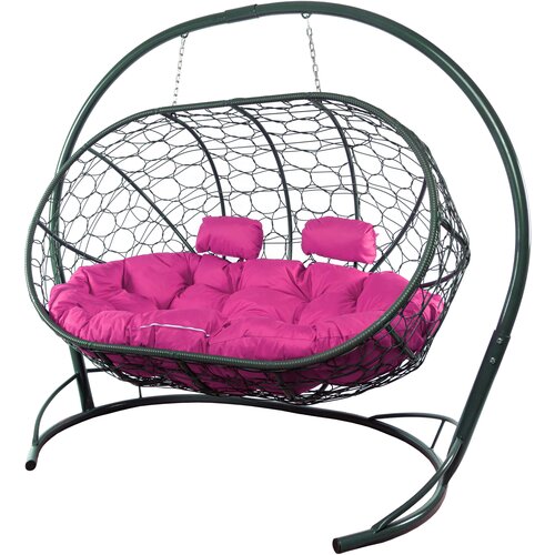 Подвесной диван лежебока с ротангом серый, розовая подушка 26300р