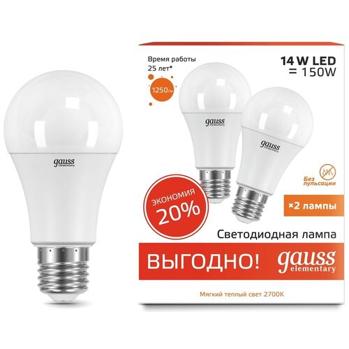    Gauss LED Elementary A60 14W E27 3000K 2 / . 285