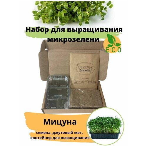 Микрозелень для выращивания Набор Мицуна (Мизуна) Fresh Greens (Семена Мицуны, Джутовый мат, Контейнер для выращивания) 288р