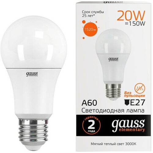   GAUSS Elementary 20 E27 LED 1520 3000K A60 ,  735  gauss