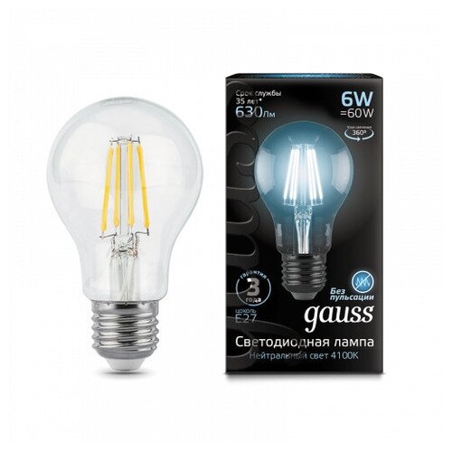 Gauss  Filament 60 6W 630lm 4100 27 LED 399