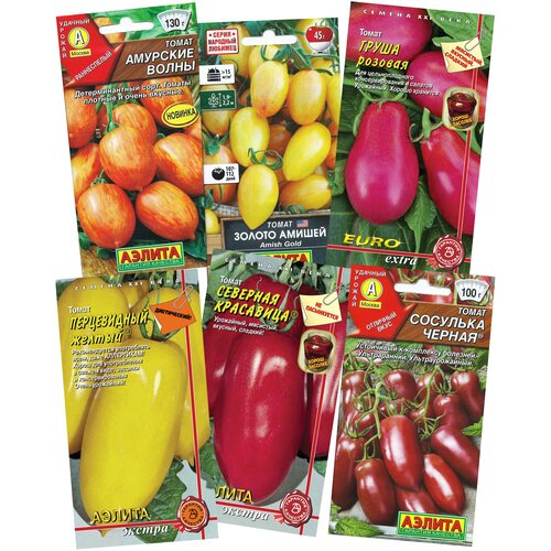 Набор семян высокорослых томатов для консервирования и засолки разных цветов 6 пакетов 218р