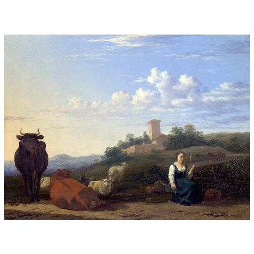        (A Woman with Cattle and Sheep in an Italian Landscape)   40. x 30. 1220
