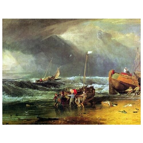          ( Coast Scene with Fishermen hauling a Boat ashore) Ҹ  65. x 50.,  2410   