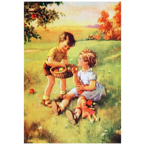        (Children with a basket of apples) 40. x 58. 1930