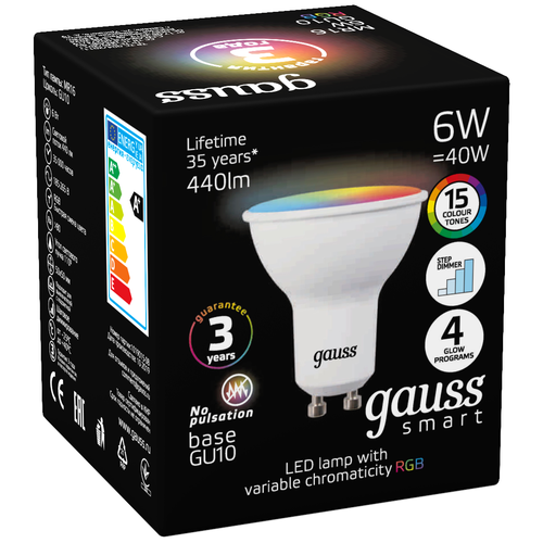   Gauss Smart MR16 6W GU10 RGBW+dim 1/10/100,  699  gauss