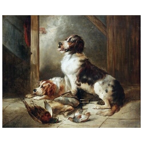         (Two dogs and hunting trophies) 2 49. x 40. 1700