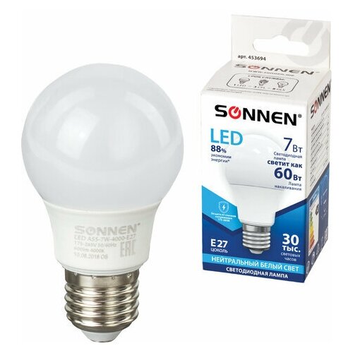   SONNEN, 7 (60) ,  27, ,   , 30000 , LED A55-7W-4000-E27, 453694 144