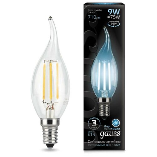   Gauss LED Filament Candle tailed 104801209 9W E14 4100K    New,  235  gauss