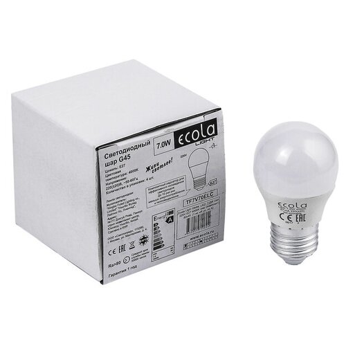   Ecola Light globe, G45, E27, 7 , 4000 K, 220 , 82x45  636