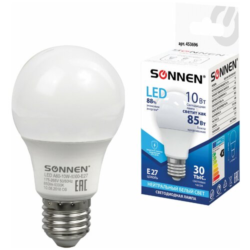    SONNEN, 10 (85) ,  27, ,   , 30000 , LED A60-10W-4000-E27, 453696 (  5 ),  653  SONNEN