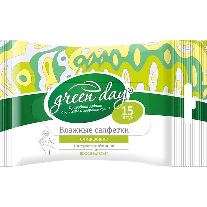 Green Day Салфетки влажные Зеленый чай 15 шт 36р