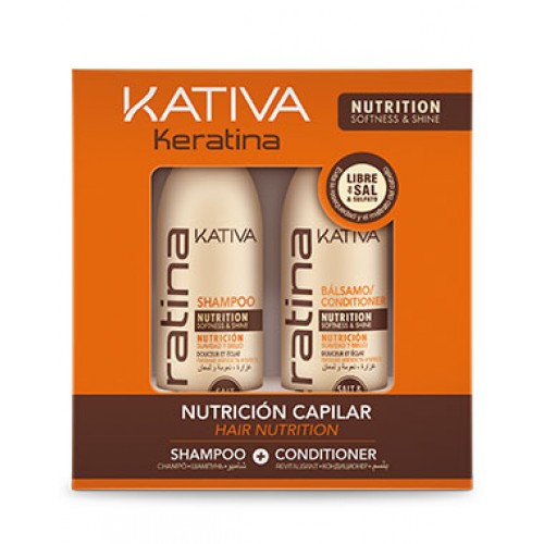 купить Kativa Keratina набор укрепляющий шампунь+ конциционер с кератином для всех типов волос 2х100мл, стоимость 690 руб Kativa