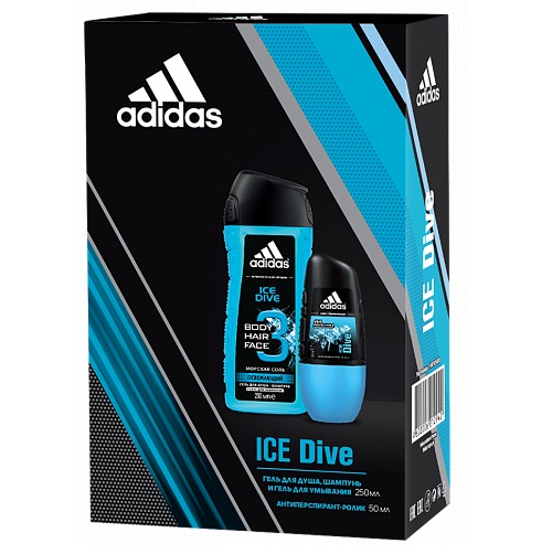 Адидас (Adidas) Ice dive набор для мужчин антиперспирант ролик 50мл + гель для душа 250мл 315р